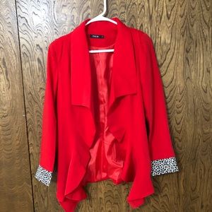 Red blazer with leopard cuffs